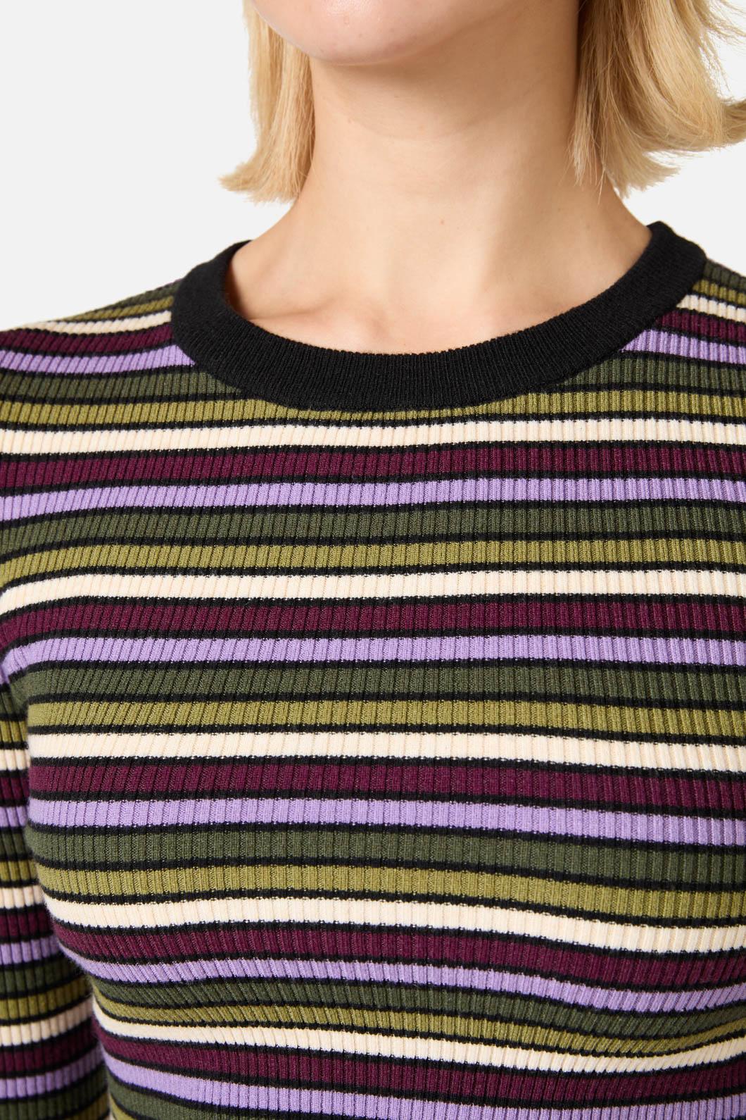 PRINCESS HIGHWAY Darcy Stripe Rib Knit Top - Olive/Purple