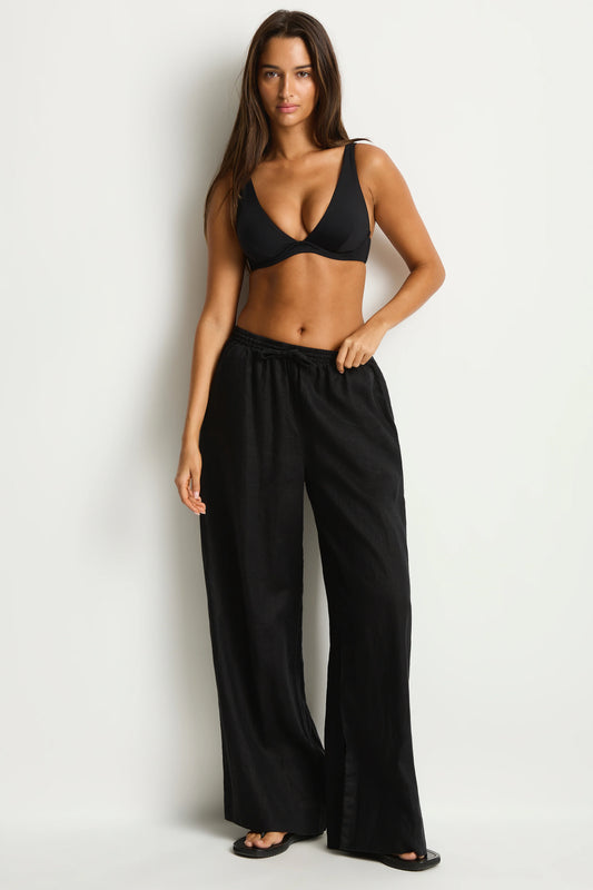 SEA LEVEL Shore Linen Palzzo Pant - Black