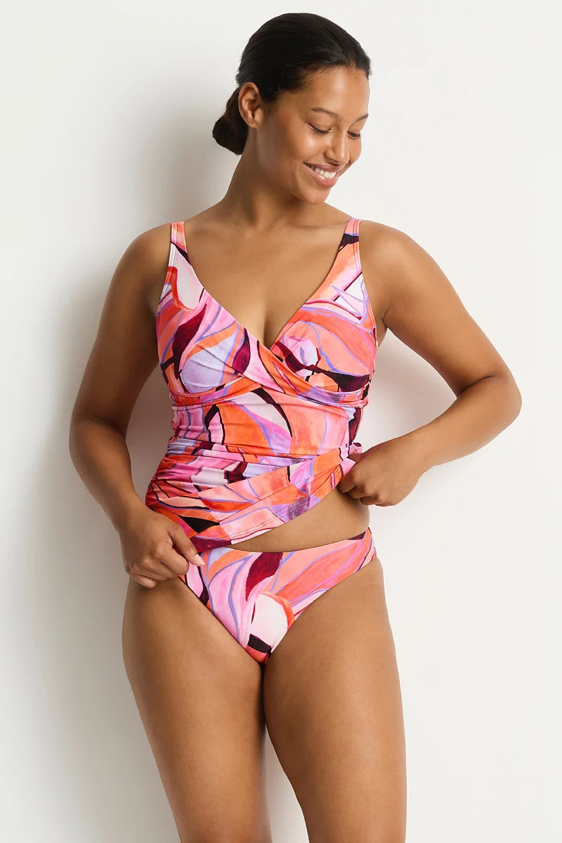 SEALEVEL Neon Wave Cross Front Multifit Tankini - Berry