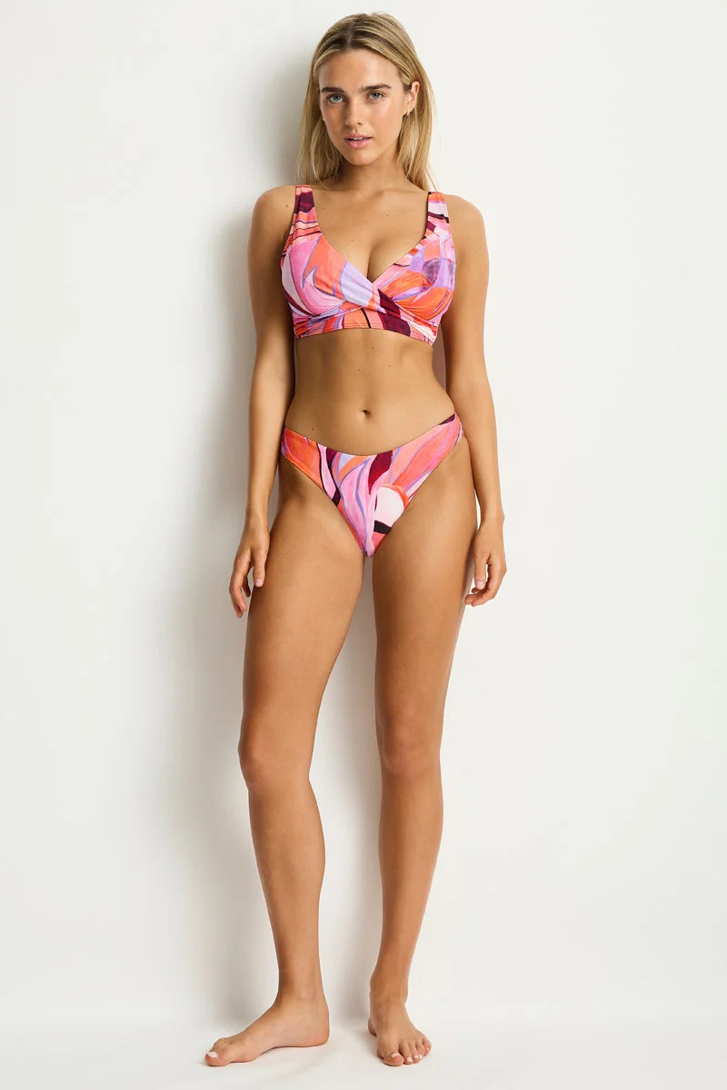 SEALEVEL Neon Wave Cross Front Multifit Bra Top - Berry