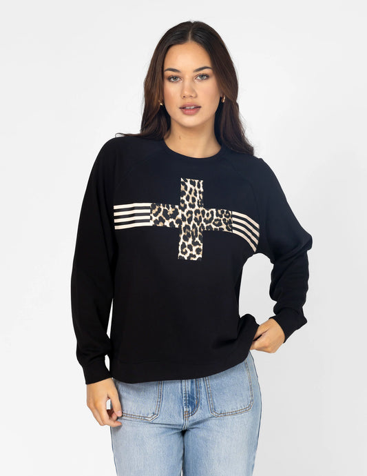 STELLA + GEMMA Everyday Sweater - Black Leopard Cross