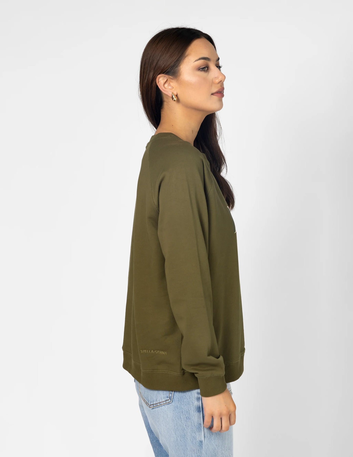 STELLA + GEMMA Classic Sweater - Olive Mosaic Cross