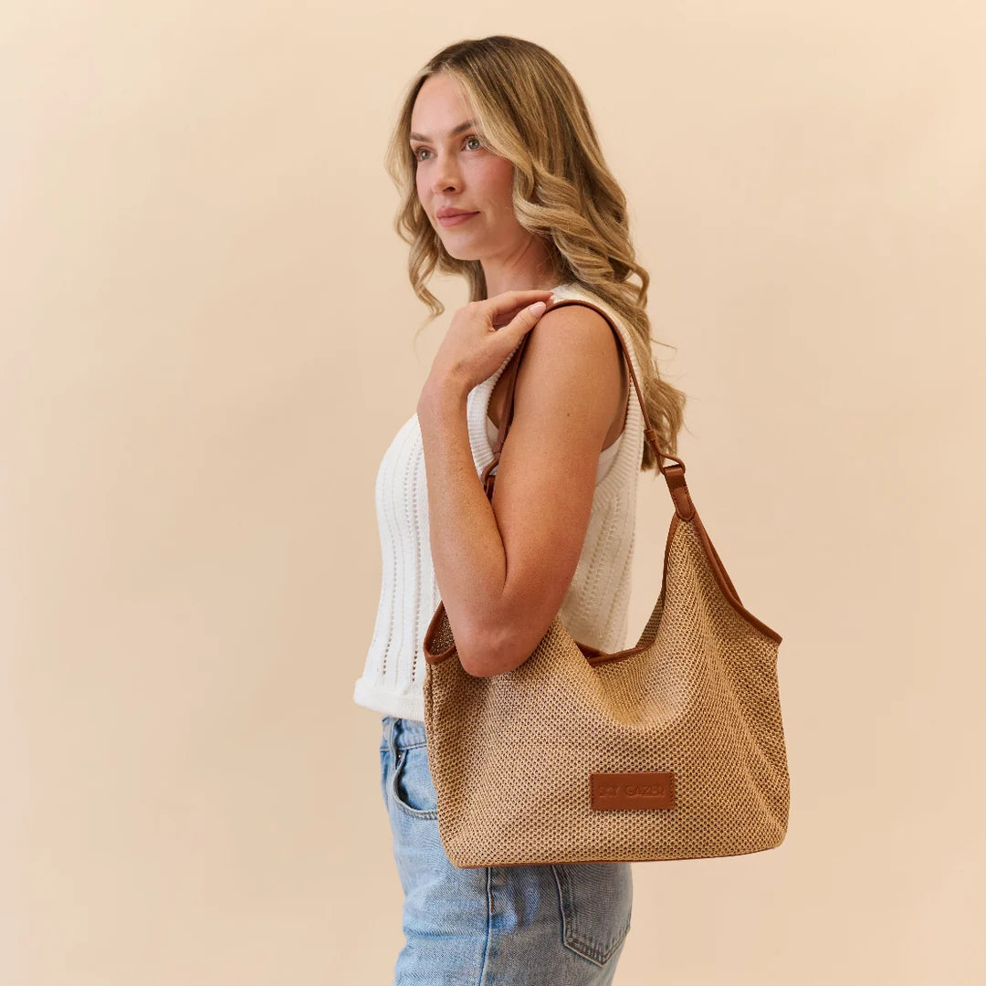 SKY GAZER 2-in-1 Luxe Shoulder Bag & Clutch- Tan