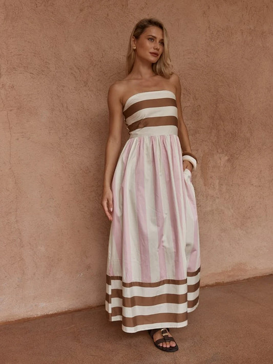 SASS Nea Spliced Strapless Dress - Neapolitan