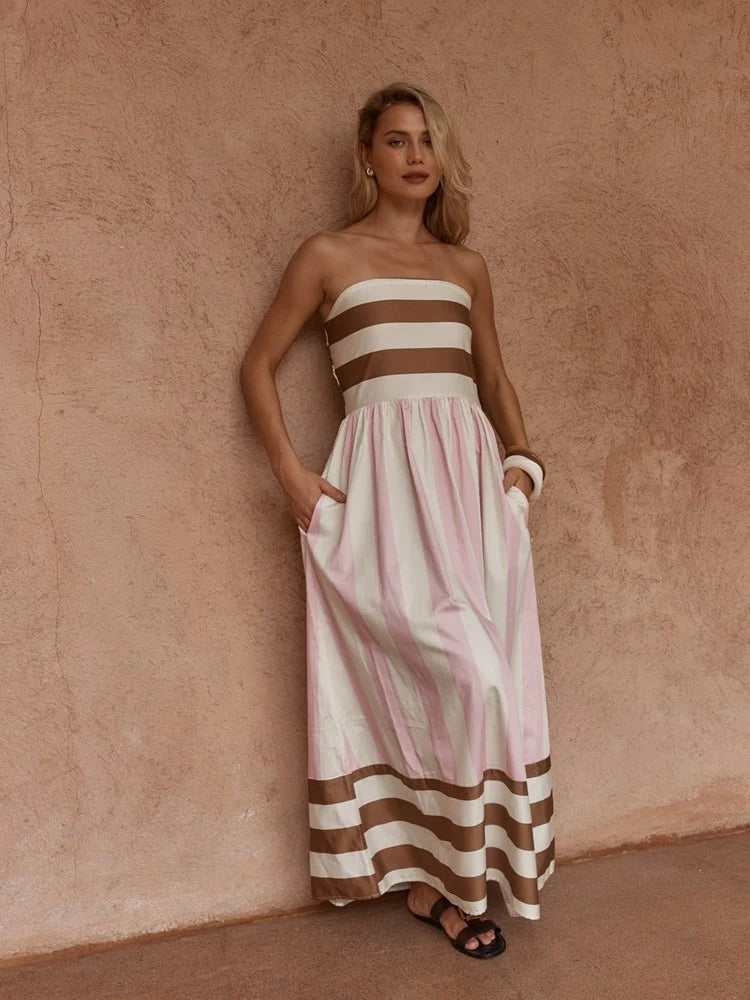 SASS Nea Spliced Strapless Dress - Neapolitan