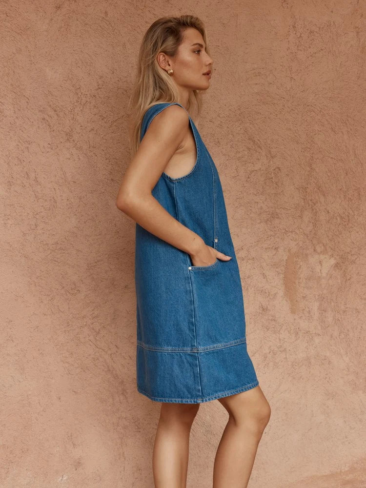 SASS Hart Denim Shift Dress - Classic Blue