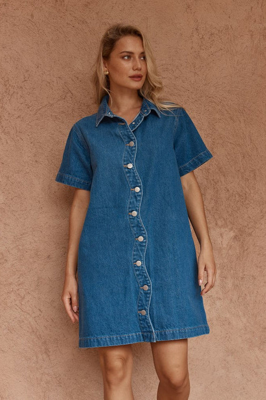 SASS Pepe Wave Denim Dress - Classic Blue