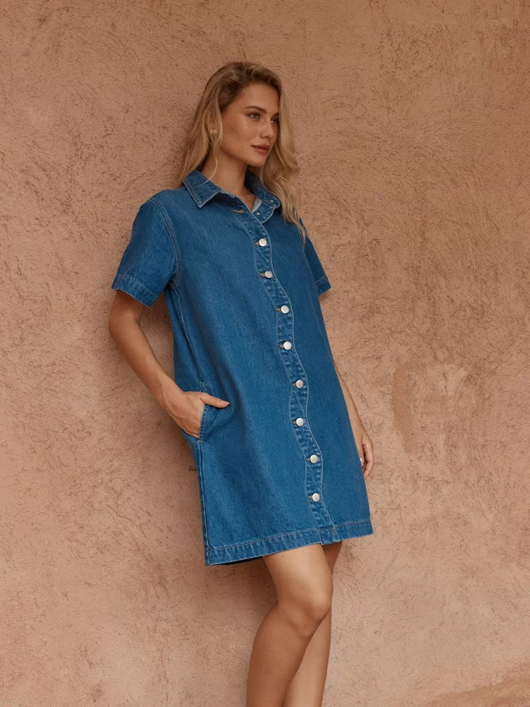 SASS Pepe Wave Denim Dress - Classic Blue