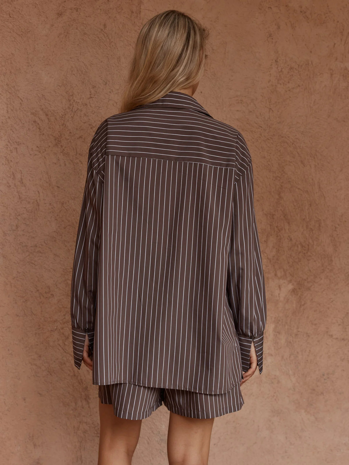 SASS Marty Piped Stripe Shirt - Choc Stripe