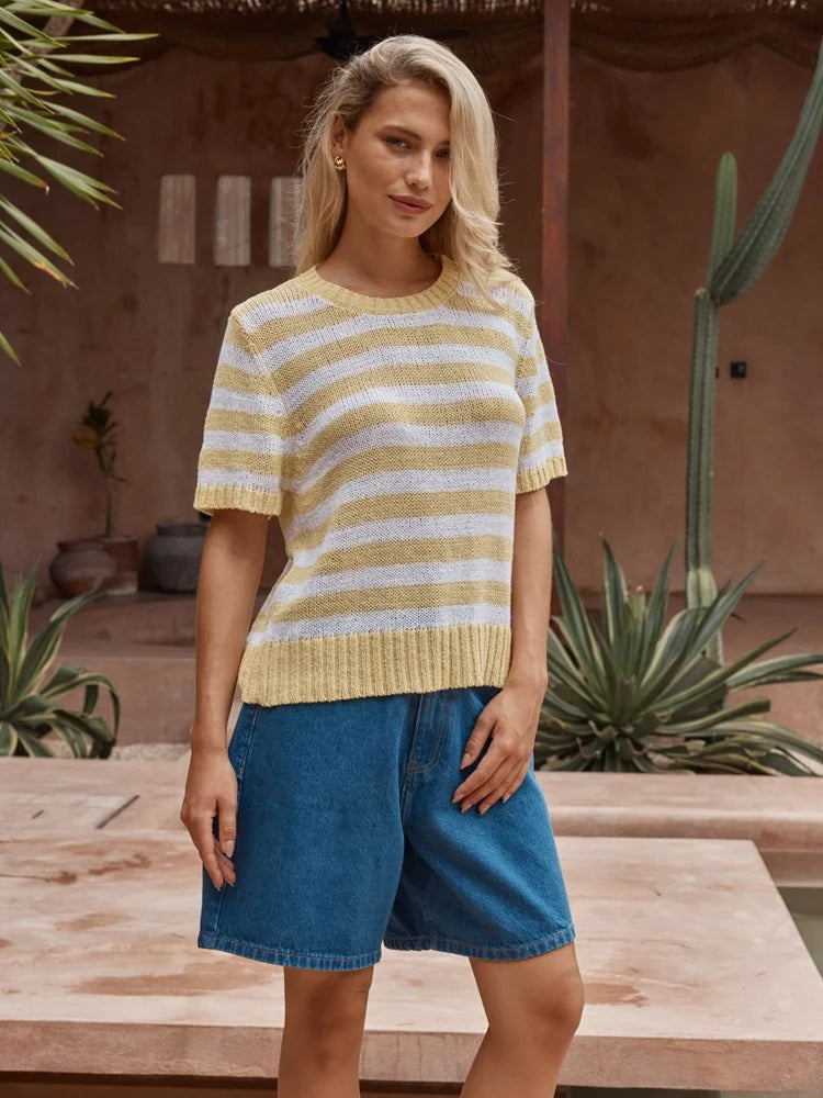 SASS Jules Stripe Tee - Lemon