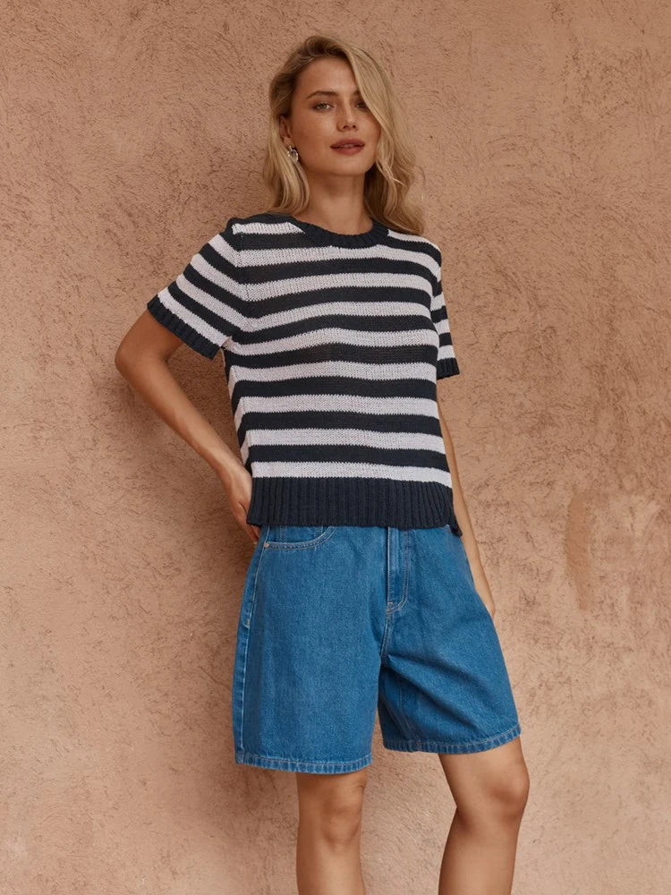 SASS Jules Stripe Tee - Navy