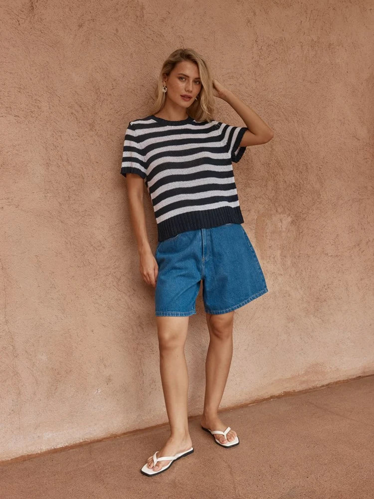 SASS Jules Stripe Tee - Navy