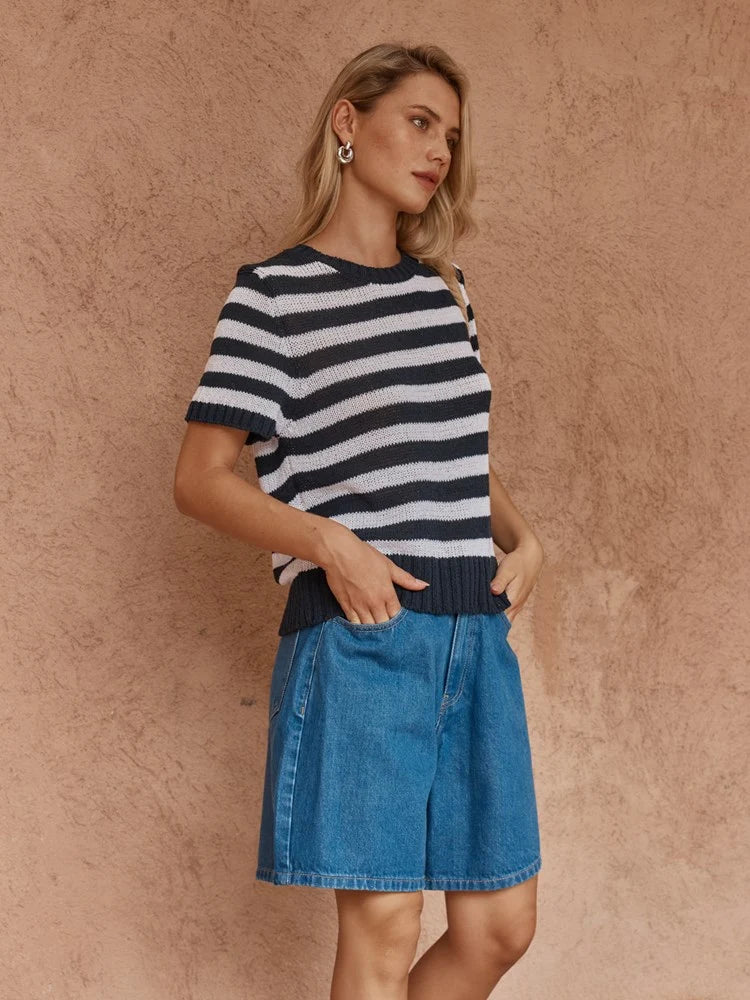 SASS Jules Stripe Tee - Navy