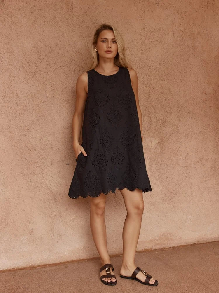 SASS Mavis Broderie Shift Dress - Black