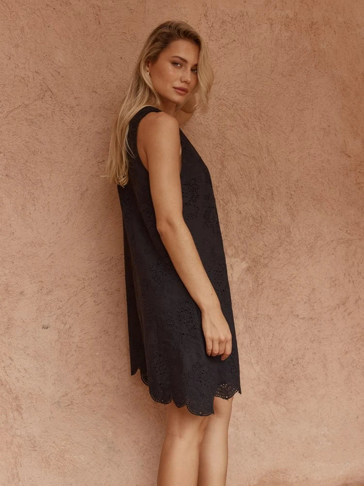 SASS Mavis Broderie Shift Dress - Black