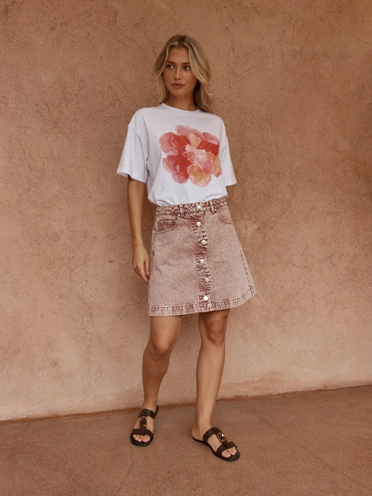 SASS Tipo Wave Demin Skirt - Rusty Red