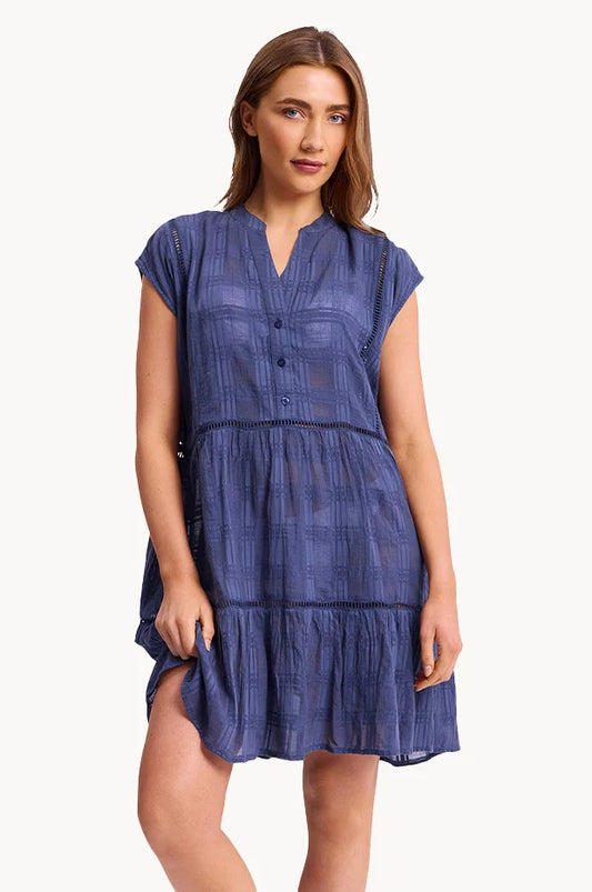 SUNSEEKER Picnic Cap Sleeve Shift Dress - Midnight