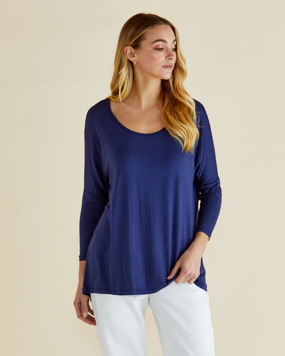 BETTY BASICS Milan 3/4 Sleeve Top - Navy