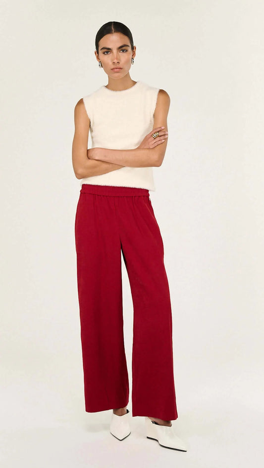 STAPLE THE LABEL Echo Mid Rise Relaxed Pant - Dark Red