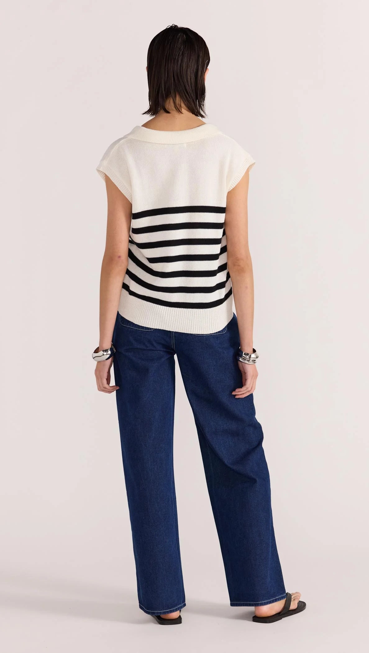 STAPLE THE LABEL Remi Stripe Polo Knit - Cream / Black