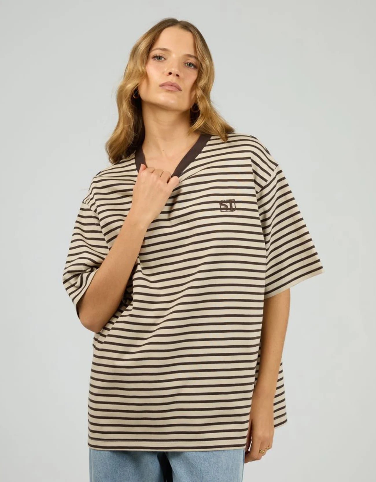 SILENT THEORY Foundation Stripe S/S Tee - Chocolate
