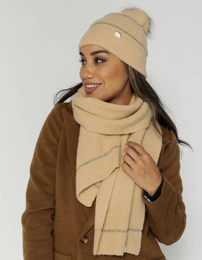 STELLA + GEMMA Camel With Gold Lurex Beanie