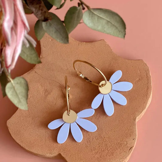 FOXIE COLECTIVE Jumbo Daisy Hoop Earrings - Periwinkle & Gold