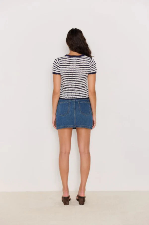 MINKPINK  CHLOE STRIPE KNIT TEE - Navy/White