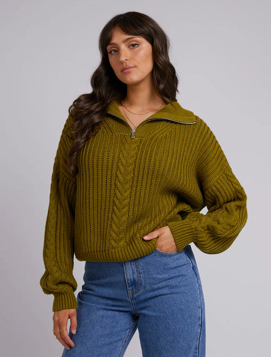 ALL ABOUT EVE Dahlia 1/4 Zip Knit - Olive