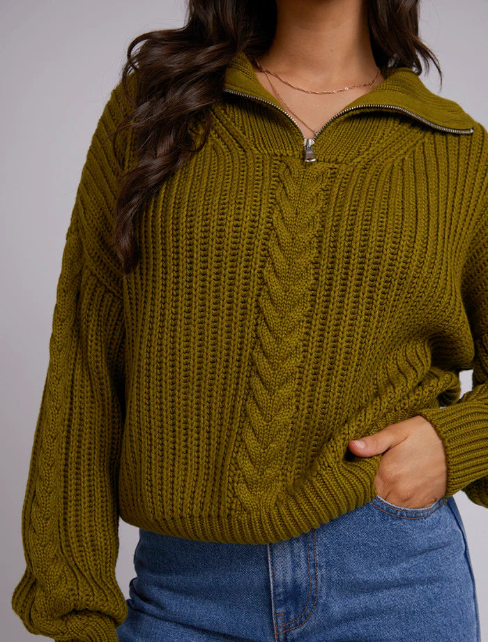 ALL ABOUT EVE Dahlia 1/4 Zip Knit - Olive