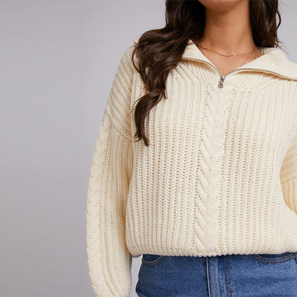 ALL ABOUT EVE Dahlia 1/4 Zip Knit - Vintage White
