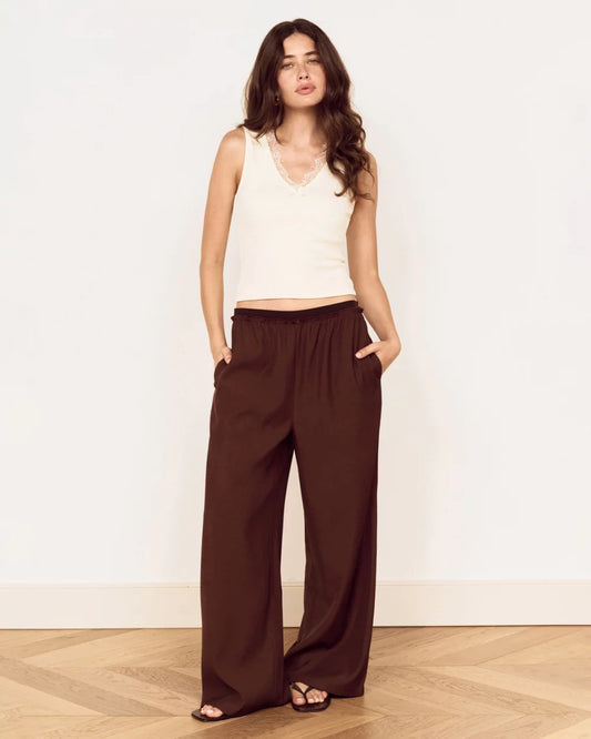 MINKPINK Mira Elastic Waist Pant - Chocolate