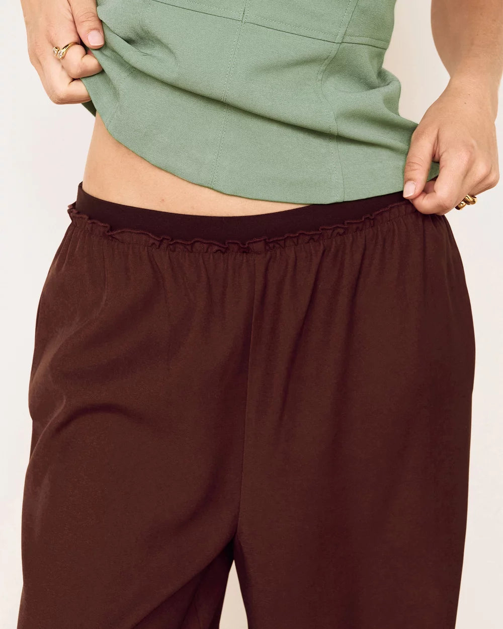 MINKPINK Mira Elastic Waist Pant - Chocolate