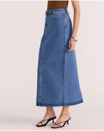 STAPLE THE LABEL Alden Denim Maxi Skirt - Mid Blue