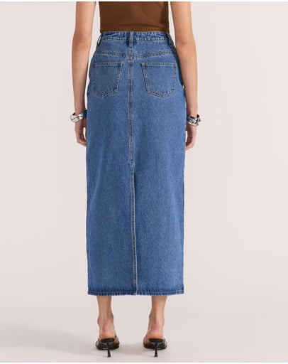 STAPLE THE LABEL Alden Denim Maxi Skirt - Mid Blue