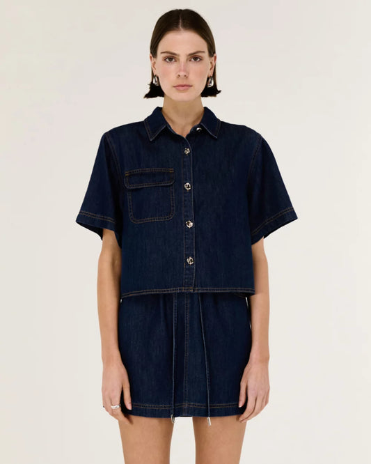 STAPLE THE LABEL Lea Crop Demin Shirt - Indigo