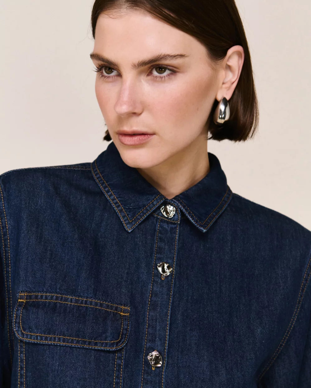 STAPLE THE LABEL Lea Crop Demin Shirt - Indigo