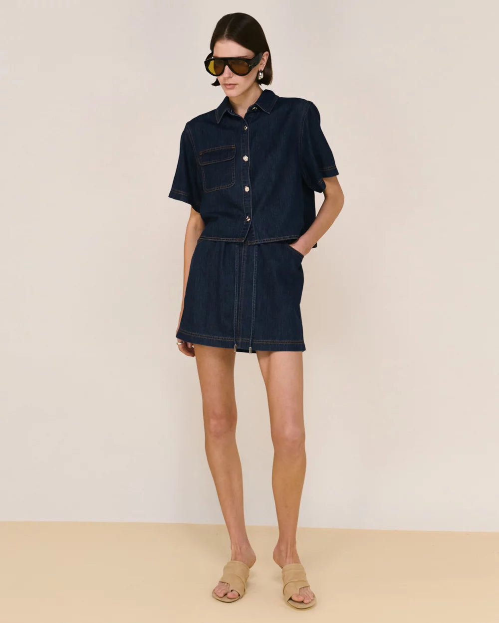 STAPLE THE LABEL Lea Crop Demin Shirt - Indigo