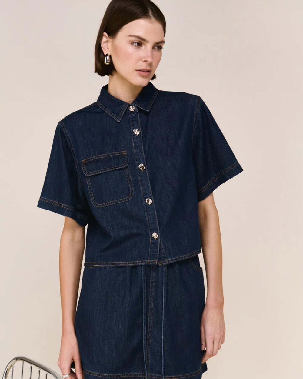 STAPLE THE LABEL Lea Crop Demin Shirt - Indigo