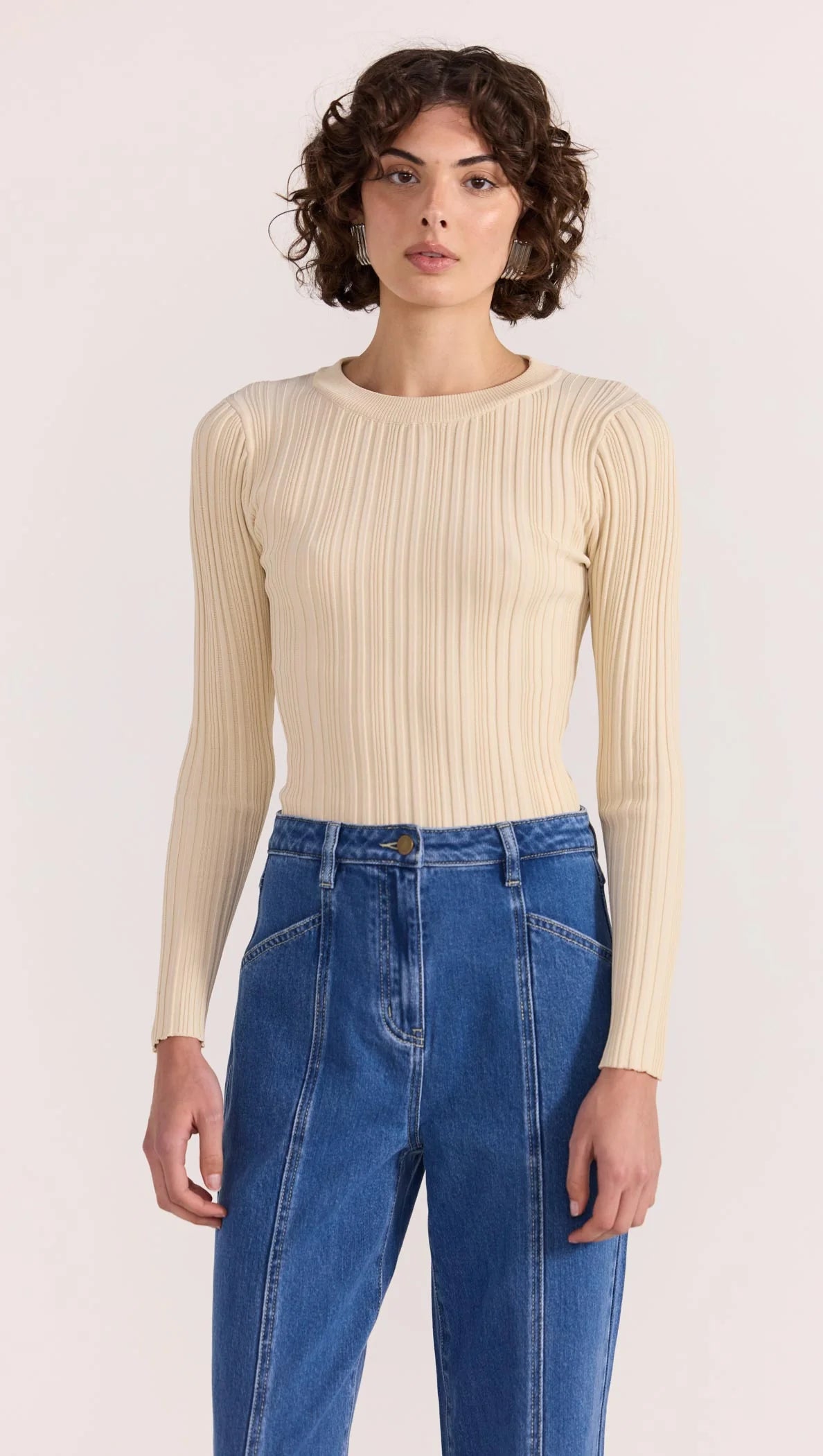 STAPLE THE LABEL Kyra Rib Knit Top - Ecru