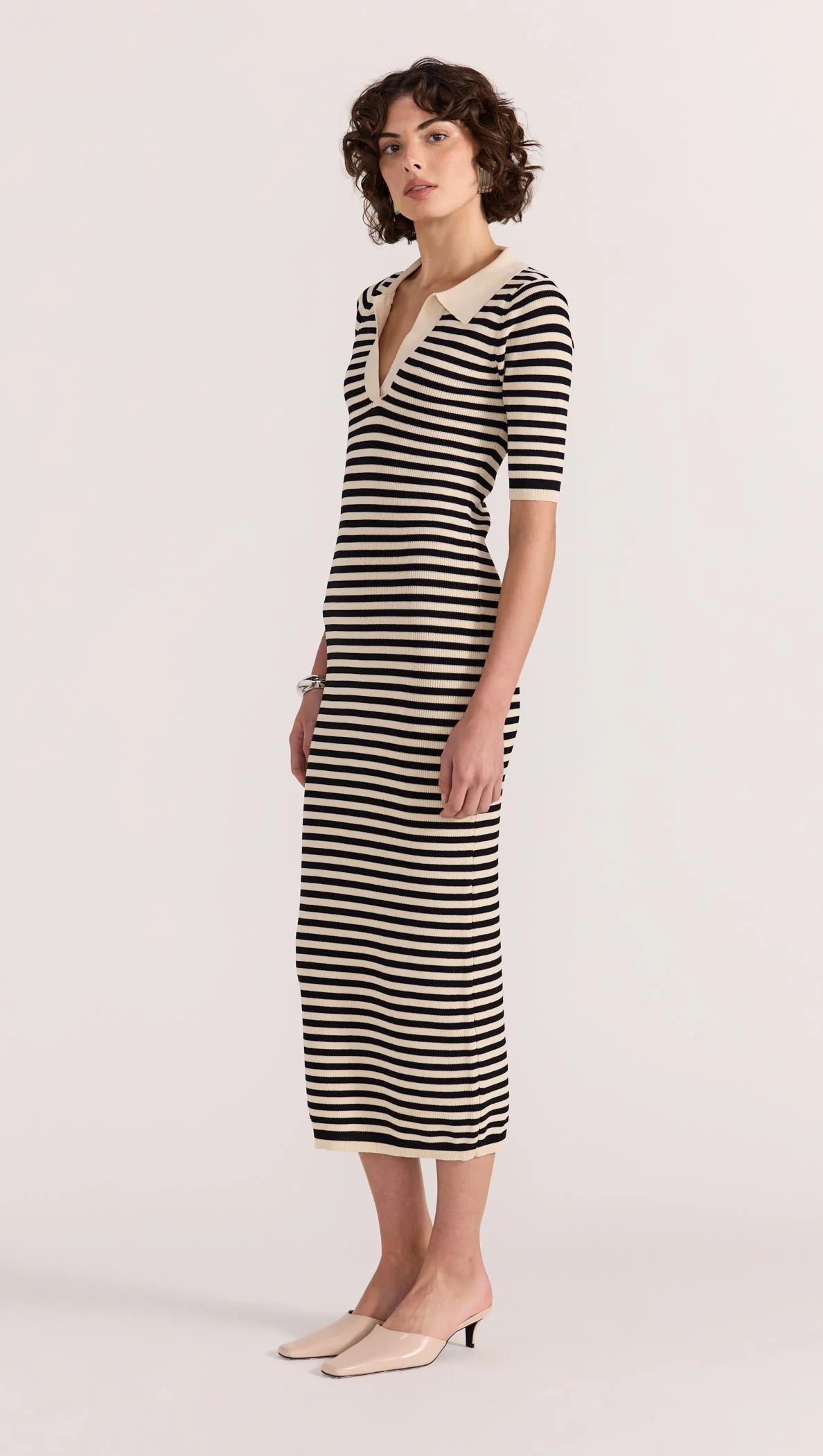 STAPLE THE LABEL Lana Stripe Knit Dress - Black/ Cream