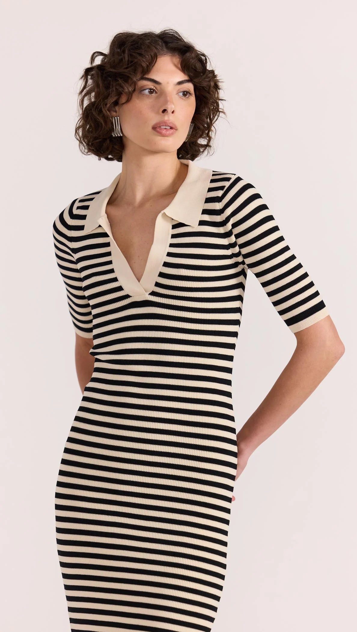 STAPLE THE LABEL Lana Stripe Knit Dress - Black/ Cream