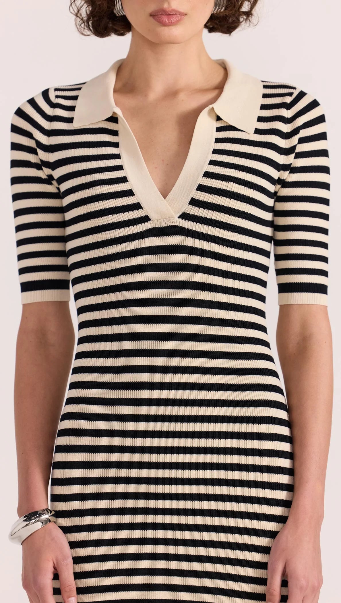 STAPLE THE LABEL Lana Stripe Knit Dress - Black/ Cream