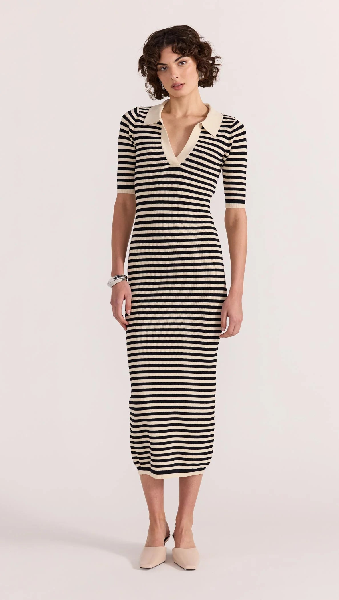 STAPLE THE LABEL Lana Stripe Knit Dress - Black/ Cream