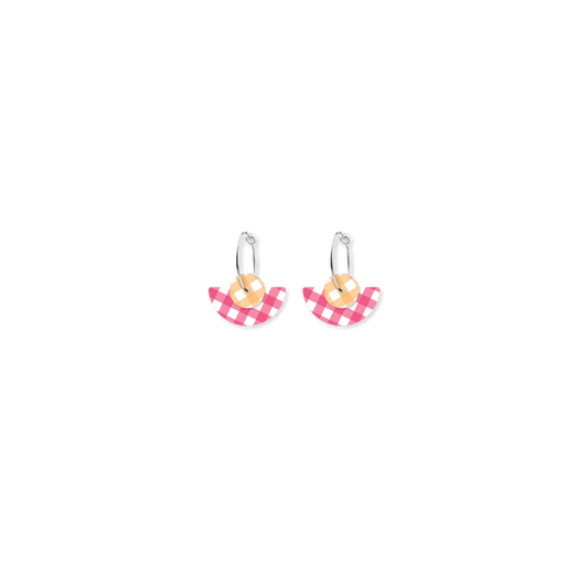 MOE MOE DESIGN Gingham FuchsiaLayered Trinity Moon Hoop Earrings - Pink & Yellow