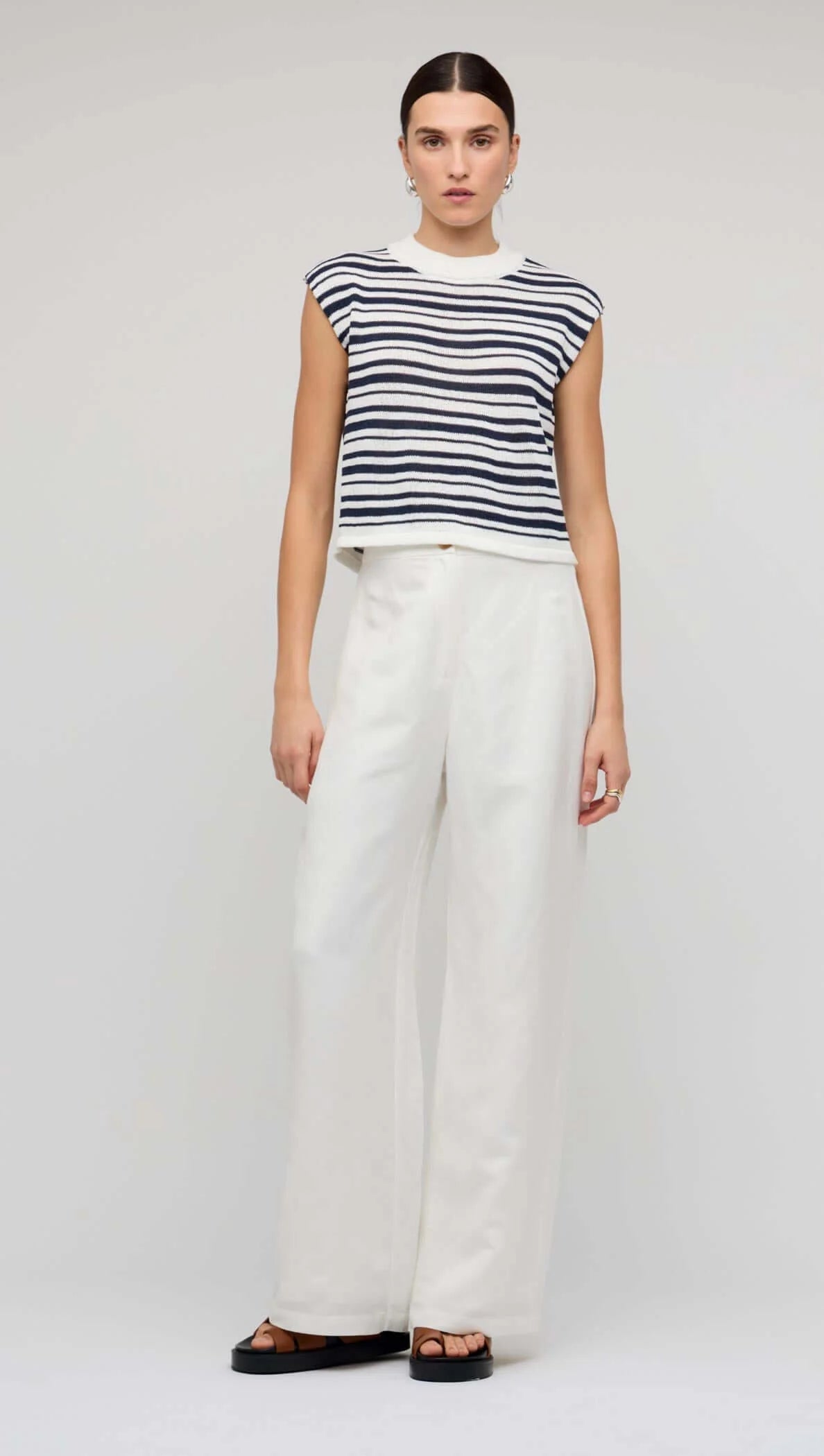 STAPLE THE LABEL Palmer Stripe Knit Tank - White/Navy Stripe