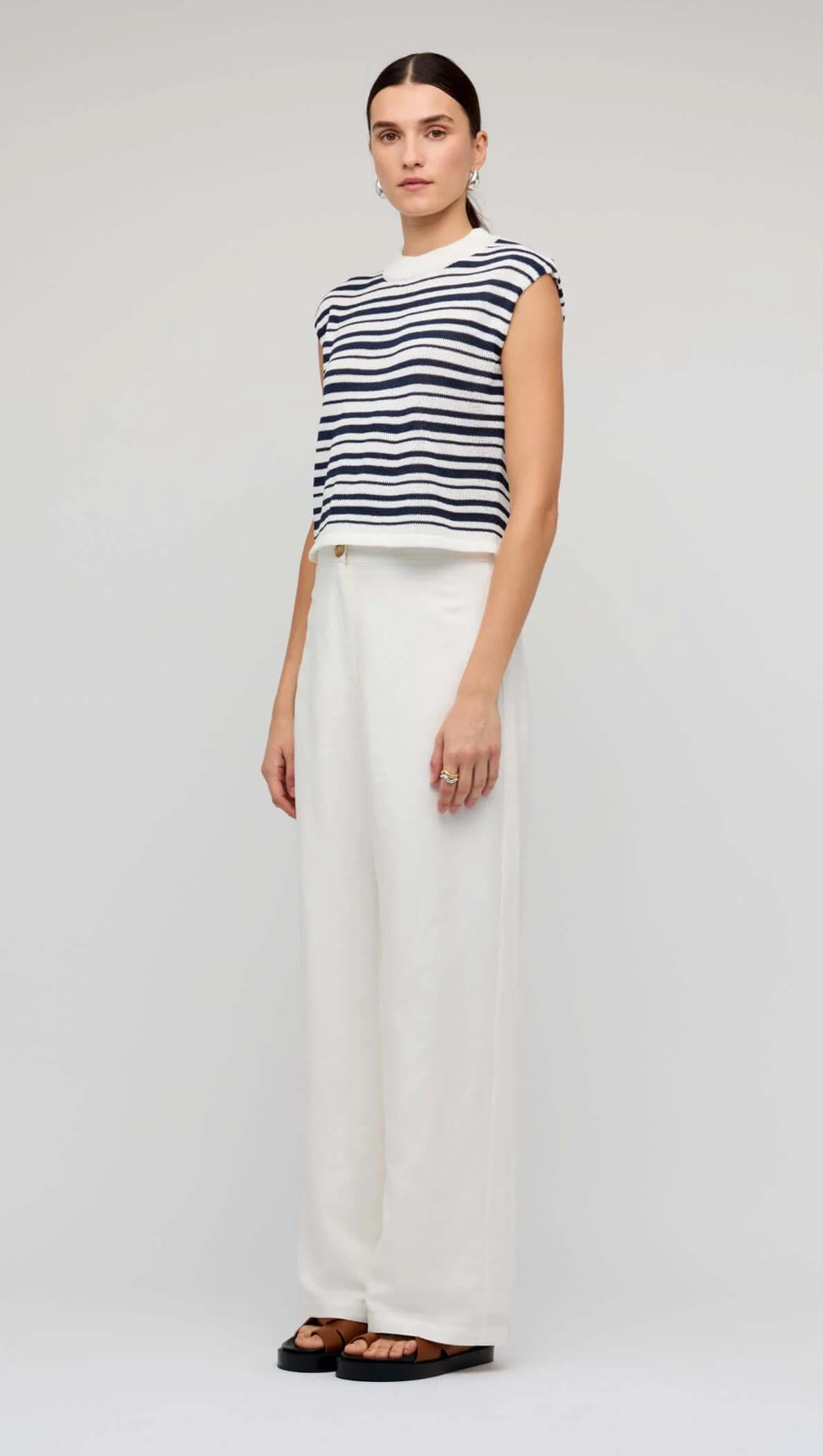 STAPLE THE LABEL Palmer Stripe Knit Tank - White/Navy Stripe