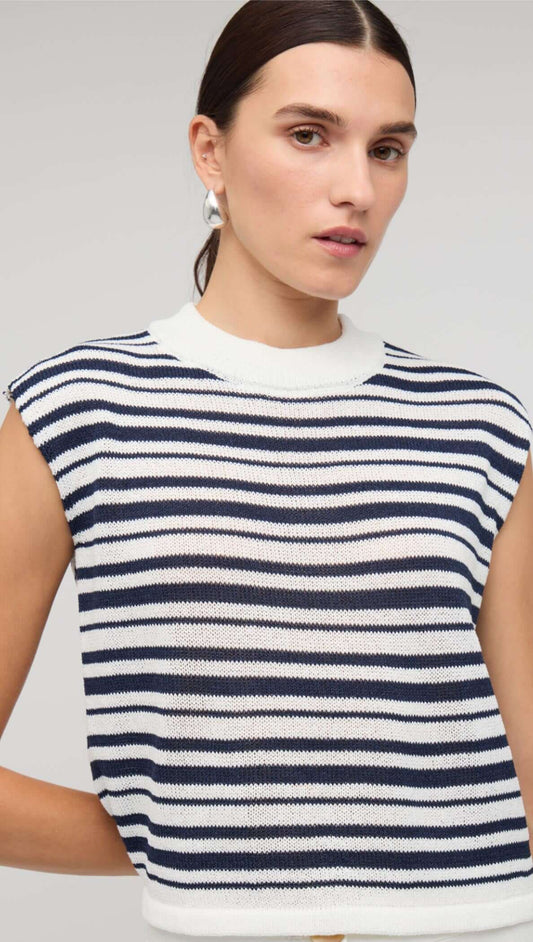 STAPLE THE LABEL Palmer Stripe Knit Tank - White/Navy Stripe