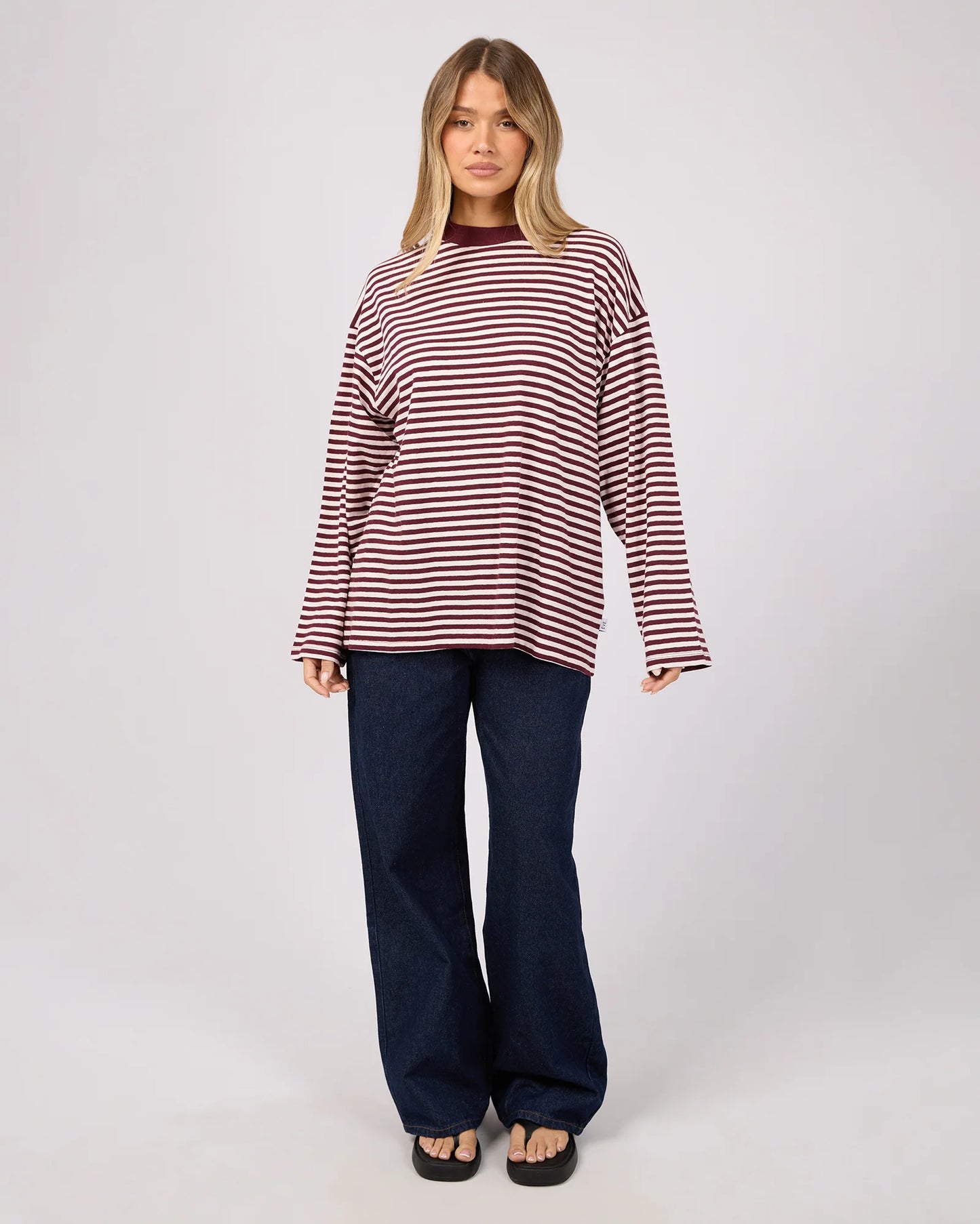 ALL ABOUT EVE Paloma Long Sleeve Stripe Tee - Port
