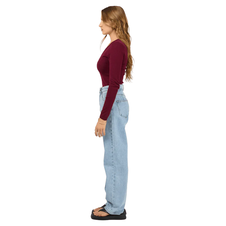 Silent theory Ashton Knit Vee L/S Top - Cherry